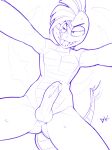  2022 absurd_res anthro anthrofied bedroom_eyes biped bodily_fluids desertkaiju digital_media_(artwork) dripping erection fangs foreshortening front_view gambit_the_scrafty generation_5_pokemon genital_fluids genitals hair half-closed_eyes hi_res knot looking_at_viewer low-angle_view male midriff mohawk narrowed_eyes naughty_face nintendo nude penis plantigrade pokemon pokemon_(species) pokemorph precum precum_drip scalie scrafty seductive signature simple_background smile solo tail_tuft teasing tuft video_games worm&#039;s-eye_view 