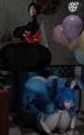  2022 3d_(artwork) animatronic anthro balloon big_breasts big_butt black_body black_hair black_nose black_sclera blue_body blue_hair blush blush_stickers breasts butt digital_media_(artwork) duo female feversfm five_nights_at_freddy&#039;s five_nights_at_freddy&#039;s_2 green_eyes hair hi_res huge_breasts huge_butt inflatable lagomorph leporid lips machine mammal marionette_(fnaf) pink_lips rabbit red_lips robot scottgames thick_thighs toy_bonnie_(fnaf) video_games white_body white_eyes 