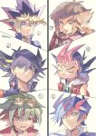  6+boys :o bangs black_hair black_shirt blush brown_eyes brown_hair duel_academy_uniform_(yu-gi-oh!_gx) expressionless fudou_yuusei fujiki_yuusaku fushitasu hair_between_eyes jacket long_sleeves looking_at_viewer male_focus multicolored_hair multiple_boys mutou_yuugi pink_hair pout red_jacket sakaki_yuuya salute shirt short_hair smile solo spiked_hair tearing_up tsukumo_yuuma two-tone_hair upper_body yu-gi-oh! yu-gi-oh!_5d&#039;s yu-gi-oh!_gx yu-gi-oh!_vrains yu-gi-oh!_zexal yuuki_juudai 