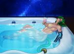  animal_humanoid bathtub beverage breasts cat_ears_(disambiguation) cat_tail domestic_cat eliana-asato felid feline felis female fur green_body green_eyes green_fur green_hair hair hot_tub humanoid humanoid_face humanoid_legs mammal mechanical_arm multicolored_body multicolored_fur night nipples nude pink_nipples relaxing short_hair side_view sitting sitting_in_water sky solo tan_body tan_skin water 