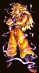  1boy absurdres baggy_pants biceps black_background blonde_hair blue_eyes blue_footwear blue_sash boots closed_mouth commentary_request crossed_arms dougi dragon_ball dragon_ball_z electricity energy full_body glaring highres kouji08250 long_hair looking_at_viewer male_focus muscular muscular_male orange_pants pants pectorals sash serious simple_background solo son_goku spiked_hair super_saiyan super_saiyan_3 wristband 
