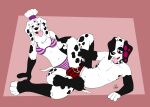  101_dalmatian_street 101_dalmatians 3_fingers 4_toes absurd_res accessory assisted_masturbation bra bulge camilla_(101_dalmatians) canid canine canis clothing collar dalmatian danny_(101_dalmatian_street) disney doggettdouglasmcdog domestic_dog duo feet female fingers headband hi_res male male/female mammal panties sex spiked_collar spikes toes tongue tongue_out tribadism underwear vaginal 