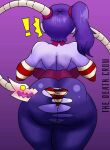 1girl ass backboob blue_hair blue_skin breasts colored_skin skullgirls squigly_(skullgirls) the_death_crow torn_clothes zombie 
