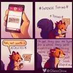  cellphone comic dialogue english_text fur glassshine hi_res holding_object mammal open_mouth orange_body orange_fur phone simple_background simple_eyes smartphone solo text text_message 