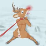  absurd_res anthro antlers anus arched_back bdsm bell bent_over bondage bound brown_body brown_fur butt capreoline deer first_person_view footprint fur glowing glowing_nose hi_res holding_leash holding_object hooves horn jingle_bell kneeling leash leashing_pov looking_back male mammal multicolored_body multicolored_fur open_mouth reindeer rudolph_the_red-nosed_reindeer sadosaurus snow solo solo_focus two_tone_body two_tone_fur 