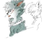  anthro canid canine canis cheek_tuft collar facial_tuft fluffy fur grey_body grey_fur hair hi_res kemono long_fur male mammal neck_tuft scar tongue tongue_out tuft white_face wolf xiaolan1 