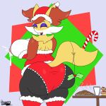  1:1 anthro areola big_breasts big_butt bodily_fluids breasts butt candy candy_cane cellulite christmas christmas_clothing christmas_headwear clothing cookie cupcake delphox dessert eyes_closed female food generation_6_pokemon hat headgear headwear hi_res holidays huge_breasts huge_butt inner_ear_fluff lactating legwear leotard milk mistletoe multicolored_body nintendo nipples open_mouth pink_areola pink_nipples plant pokemon pokemon_(species) santa_hat solo thick_thighs thigh_highs thixxen tuft video_games wide_hips 
