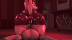  3d_(artwork) anthro anus balls big_balls big_breasts big_butt breasts butt clothing digital_media_(artwork) fur genitals gynomorph helluva_boss hi_res intersex legwear looking_at_viewer looking_back loona_(helluva_boss) ok_bruh penis puffy_anus red_eyes smile solo source_filmmaker thigh_highs white_body white_fur 