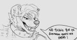  anthro collar dialogue ear_piercing ear_ring fangs foot_fetish hi_res hyena male mammal piercing ring_piercing sketch smug solo spanish_text teeth_showing terryskaii_(artist) text translation_request worship 