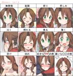  1girl aerith_gainsborough bangs blue_dress blue_ribbon blush breasts brown_hair choker cleavage closed_eyes covering_mouth crying dated dress expression_chart expressionless final_fantasy final_fantasy_vii green_eyes green_ribbon hair_down hair_ribbon hand_to_own_mouth happy jacket krudears long_hair medium_breasts open_mouth parted_bangs pink_ribbon pouty_lips red_jacket red_shirt ribbon ribbon_choker sad shirt sidelocks smile surprised sweat tears topless twitter_username 