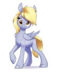  absurd_res aquaticvibes blonde_hair cutie_mark derp_eyes derpy_hooves_(mlp) digital_media_(artwork) equid equine eyebrows eyelashes feathered_wings feathers female feral folded_wings friendship_is_magic grey_body grey_hooves hair hasbro hi_res hooves looking_at_viewer mammal my_little_pony pegasus raised_tail simple_background smile white_background wings yellow_tail 