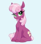  absurd_res aquaticvibes blue_background cheerilee_(mlp) cutie_mark earth_pony equid equine eyelashes female feral fetlocks friendship_is_magic green_eyes hair hasbro hi_res hooves horse mammal my_little_pony pink_body pink_hair pink_hooves pink_tail pony simple_background sitting smile 