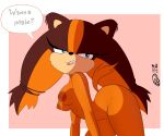  2022 absurd_res anthro areola badger blue_eyes breasts bunbunmuffins dialogue digital_media_(artwork) english_text female hi_res mammal mustelid musteline nipples sega simple_background sonic_boom sonic_the_hedgehog_(series) sticks_the_jungle_badger text 