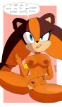  2022 absurd_res anthro areola badger blue_eyes breasts bunbunmuffins dialogue digital_media_(artwork) english_text eyelashes female fingers genitals hi_res looking_at_viewer mammal mustelid musteline nipples pussy sega simple_background solo sonic_boom sonic_the_hedgehog_(series) spread_legs spreading sticks_the_jungle_badger text 