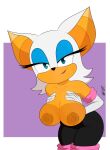  2022 absurd_res anthro areola armwear bat breasts bunbunmuffins clothing dialogue digital_media_(artwork) elbow_gloves english_text eyelashes female gloves half-closed_eyes handwear hi_res looking_at_viewer mammal narrowed_eyes nipples rouge_the_bat sega simple_background solo sonic_the_hedgehog_(series) text 