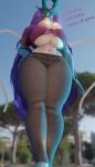  anthro big_breasts blue_body breast_squish breasts clothing eyewear female generation_2_pokemon glasses hi_res legendary_pokemon mother nintendo old parent pokemon pokemon_(species) red_eyes solo squish suicune tight_clothing video_games whit white_body xlkev 