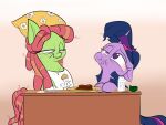  apron bloodshot_eyes brownie clothing dreadlocks drugs earth_pony equid equine friendship_is_magic hasbro hi_res horn horse mammal my_little_pony plate pony pot_brownie rocket-lawnchair stoned substance_intoxication tree_hugger_(mlp) twilight_sparkle_(mlp) unicorn 