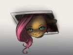  absurd_res ceiling ceiling_cat equid equine fluttershy_(mlp) freckles friendship_is_magic fur hair hasbro hi_res hole_in_ceiling mammal meme miokomata my_little_pony pink_hair yellow_body yellow_fur 
