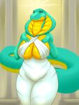  anthro big_breasts blackbetty breasts cleavage clothed clothing female reptile robe scalie serpentine smile snake solo thick_thighs wide_hips 