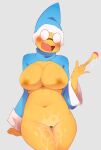  2022 anthro big_breasts blush bodily_fluids bottomless breasts censored clothed clothing female genital_fluids genitals hi_res huge_breasts koopa magikoopa mario_bros navel nintendo nipples pussy pussy_juice scalie solo umisag85rabb99 video_games yellow_body 