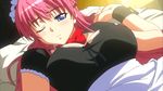  1boy 1girl animated animated_gif bed breasts gif kanojo_x_kanojo_x_kanojo large_breasts maid night nipples orifushi_akina pink_hair shiki_haruomi top_pull undressing 