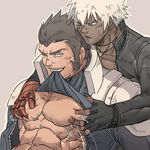  abs breasts brown_hair dark_skin k&#039; k' king_of_fighters kof lactation male male_focus male_lactation maxima muscle naughty_face nikism nipples pecs snk white_hair yaoi 