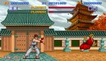  80s blonde_hair capcom fight fighting game hadouken ken_masters lowres oldschool pain ryu ryuu_(street_fighter) street_fighter street_fighter_1 tree trees 