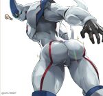  abs alien bubble_butt butt duel_monster elemental_hero_neos hi_res low-angle_view male mouthless muscular muscular_male question_mark shin_tamazuki solo sparkles worm&#039;s-eye_view yu-gi-oh! 