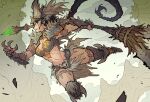  1girl abs armor brown_hair green_eyes highres insect_glaive long_hair nergigante_(armor) taojinn015 