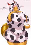  &lt;3 aisyah_zaskia_harnny anthro big_breasts blonde_hair blush breasts clothed clothing cow_costume curvy_figure dragon female fully_clothed hair harnny hi_res horn huge_breasts looking_at_viewer mooing offscreen_character scales scalie slightly_chubby solo standing thick_tail thick_thighs voluptuous white_hair yellow_body yellow_scales 