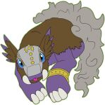  armor bandai_namco blep blue_eyes bracelet cloud_body digimon digimon_(species) feral fur headgear helmet hi_res jewelry looking_at_viewer male purple_body purple_fur simple_background solo tapirmon tongue tongue_out tusks white_background wsdigi 