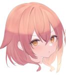  1girl :t bangs brown_eyes brown_hair closed_mouth hair_between_eyes highres long_hair looking_at_viewer original pout roido_(taniko-t-1218) simple_background solo v-shaped_eyebrows white_background 