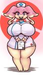  anthro audino big_breasts black_lipstick breasts clothing eyeshadow female generation_5_pokemon hi_res lipstick makeup nintendo nurse nurse_clothing pokeball pokemon pokemon_(species) smile solo z_dragon 