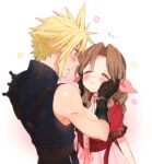  1boy 1girl aerith_gainsborough aqua_eyes armor bangs belt blonde_hair blue_shirt blush braid braided_ponytail brown_belt brown_hair choker closed_eyes cloud_strife cropped_jacket dress final_fantasy final_fantasy_vii final_fantasy_vii_remake flower_choker hair_between_eyes hair_ribbon hands_on_another&#039;s_cheeks hands_on_another&#039;s_face jacket krudears long_hair looking_at_another parted_bangs parted_lips pink_dress pink_ribbon red_jacket ribbon shirt short_hair short_sleeves shoulder_armor sidelocks single_bare_shoulder spiked_hair squishing suspenders sweatdrop toned toned_male upper_body 