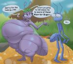  2022 a_bug&#039;s_life afraart after_vore ant anthro arthropod belly big_belly big_butt bulging_eyes butt crown crown_only dialogue disney duo ellipsis female flik_(a_bug&#039;s_life) flirting grass half-closed_eyes hand_on_head hi_res hymenopteran insect interrobang_ellipsis male morbidly_obese morbidly_obese_anthro morbidly_obese_female narrowed_eyes navel nude obese obese_anthro obese_female outside overweight overweight_anthro overweight_female pixar plant pose princess_atta signature speech_bubble standing text thick_thighs tree vore 