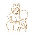  2020 animal_crossing anthro bag bangs bear big_breasts bottomless bra breasts cleavage clothed clothing dakkpasserida duo eyelashes female half-closed_eyes hands_behind_back hoodie human leaning leaning_forward male mammal narrowed_eyes nintendo parted_bangs paula_(animal_crossing) seductive simple_background thick_thighs topwear underwear villager_(animal_crossing) white_background 