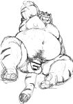  2022 absurd_res anthro balls belly big_belly censored felid flaccid genitals hi_res kemono kotobuki male mammal moobs navel nipples obese obese_male overweight overweight_male pantherine penis solo tiger 