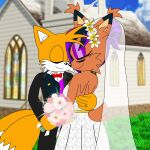 absurd_res accessory anthro archie_comics black_tie_(suit) bow_tie canid canine chapel church clothed clothing digit_ring dress duo felid feline female flower flower_in_hair fox hair hair_accessory hi_res jewelry lynx male male/female mammal married_couple miles_prower nicole_the_lynx plant ring sega sonic_the_hedgehog_(archie) sonic_the_hedgehog_(comics) sonic_the_hedgehog_(series) suit wedding wedding_dress wedding_ring 