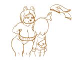  2020 animal_crossing anthro bag bangs bear big_breasts bottomless bottomwear bra breasts butt cleavage clothed clothing dakkpasserida duo eyelashes female forced forced_exposure forced_undressing half-closed_eyes hands_behind_back hoodie human leaning leaning_forward male mammal narrowed_eyes nintendo pants parted_bangs paula_(animal_crossing) seductive simple_background thick_thighs throwing_object topwear underwear undressing villager_(animal_crossing) white_background 