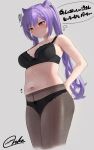 1girl bangs character_request commentary_request copyright_request cropped_legs hair_between_eyes highres long_hair notice_lines oruka_(kamituki0827) panties panties_under_pantyhose pantyhose purple_hair red_eyes solo sweat thought_bubble translation_request twintails underwear 