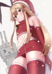  absurdres bikini blonde_hair crop_top dress elbow_gloves gloves grey_eyes hat highres kantai_collection long_hair microskirt miniskirt rensouhou-chan santa_bikini santa_costume santa_dress santa_gloves santa_hat shimakaze_(kancolle) skirt swimsuit thighhighs tiemu_(man190) 