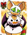  2022 bat bat_wings blue_eyes breasts cleavage clothed clothing eyeshadow female fur hi_res legendofnerd lipstick looking_at_viewer makeup mammal membrane_(anatomy) membranous_wings mistletoe plant rouge_the_bat sega signature solo sonic_the_hedgehog_(series) tan_body tan_skin white_body white_fur wings 