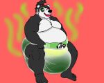  anthro bear belly clothed clothing diaper diaper_only feces giant_panda hi_res mammal messy_diaper one_eye_closed overweight scat smelly soiling topless wink 