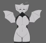  2022 albino alina_(hexteknik) anthro anticipation areola areola_slip bat bat_wings big_breasts black_clothing black_legwear black_shirt black_thigh_highs black_topwear bodily_fluids bottomless breasts butt_from_the_front cheek_tuft clothed clothing clothing_lift curvy_figure digital_media_(artwork) eyebrows eyelashes eyes_closed facial_tuft featureless_crotch felid female flashing flashing_breasts flying_sweatdrops front_view fur grey_background hair hands_behind_back head_tuft hexteknik hi_res hourglass_figure huge_breasts hybrid inner_ear_fluff legwear long_sleeves looking_at_viewer mammal membrane_(anatomy) membranous_wings monotone_body monotone_fur mouth_hold navel nipple_outline object_in_mouth pink_areola pink_nose portrait raised_inner_eyebrows shirt shirt_in_mouth shirt_lift simple_background skindentation smile solo spread_wings squish sweat sweatdrop thick_thighs thigh_gap thigh_highs thigh_squish three-quarter_portrait topwear tuft under_boob vampire white_body white_fur wide_hips wings 