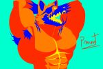  abs anthro armpit_hair barazoku biceps body_hair bone canid canine eye_patch eyewear fire fox fur glowing grim_foxy_(fnaf) hands_behind_head hi_res lamp lantern male male/male mammal muscular muscular_anthro muscular_male open_mouth orange_body orange_fur pecs pinumontbalou skull skull_head solo 