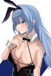  1girl absurdres bare_shoulders blue_eyes blue_hair blush braid breasts cleavage goddess_of_victory:_nikke highres large_breasts long_hair looking_at_viewer playboy_bunny riel_(ataraxia2334) 