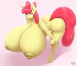  2022 absurd_res aged_up anthro apple_bloom_(mlp) areola big_breasts breasts digital_media_(artwork) equid equine female friendship_is_magic hasbro hi_res huge_breasts hyper hyper_breasts hyperstorm_h mammal my_little_pony nipples simple_background solo 