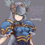  1girl armor armored_dress blue_armor braid gold_trim helmet lenneth_valkyrie long_hair low-braided_long_hair puddinghomhom solo_focus valkyrie valkyrie_profile winged_helmet 