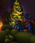  anthro anus archshen argonian balls bethesda_softworks blue_body blue_scales bodily_fluids bottomless butt christmas christmas_clothing christmas_tree claws clothed clothing digital_media_(artwork) distracted duo erection fellatio fire fireplace foreskin genital_fluids genitals glistening glistening_body glistening_skin hi_res holidays horn humanoid_genitalia humanoid_penis male male/male male_penetrating oral oral_penetration penetration penile penis plant precum reptile scales scalie sex shen_(archshen) tall_lizzard_(artist) the_elder_scrolls tongue tree tristen 