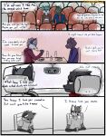  anthro black_body black_fur canid canine car comic date dialogue driving duo eating english_text felid feline fox fur furniture grey_body grey_fur hi_res inside inside_car male mammal movie_theater open_mouth sitting starrffax starrffax_(fox_sona) table text vehicle 